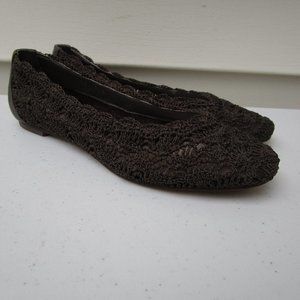 Pure J Jill shoes sz 7.5 Olive Green Leather Crotchet Ballet Flats. 080183